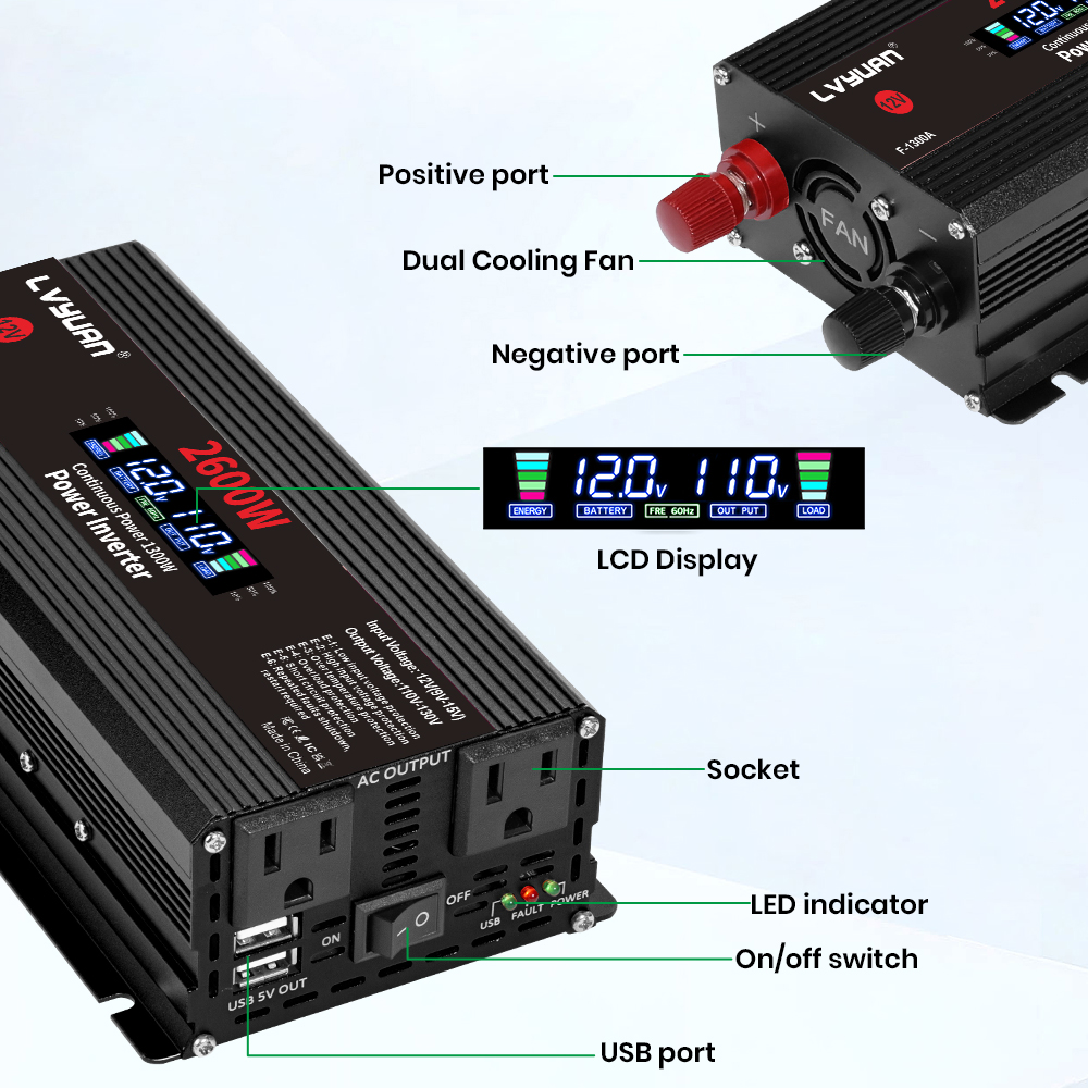 1500W 2000W 2600W Power Invert - Solar Emergency Charger ulasan dan harga